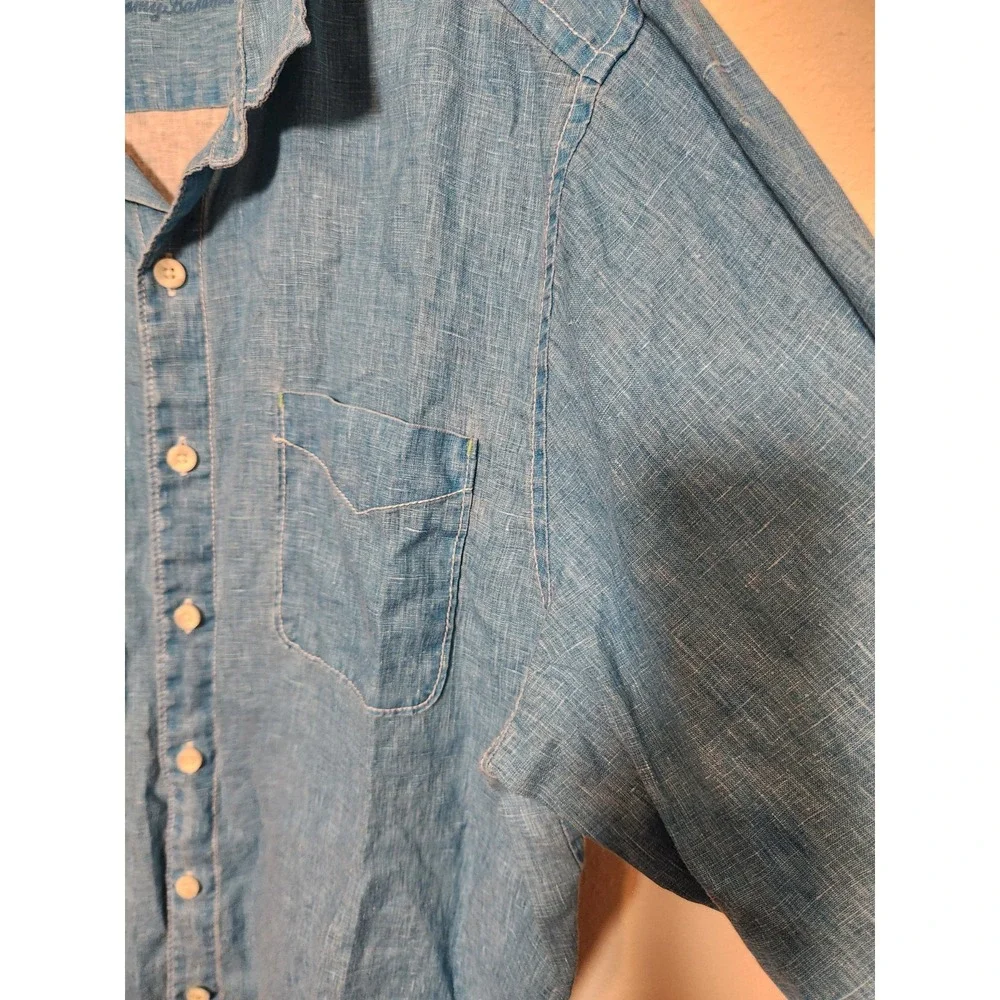 Tommy Bahama men's Ocean‎ Blue Linen Button Down Shirt Long Sleeve XL Old Money